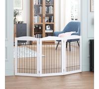 Spirich Puerta de madera independiente para mascotas, para perros, valla de paso, puerta de perro para la casa, puerta, escaleras, valla de seguridad para mascotas extra ancha y alta, Blanco, 3 Panels
