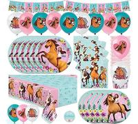 Spirit Birthday Party Accesorios para niñas | Spirit Riding Free Untamed Horse Decorations | Para 16 invitados | Con bandera, mantel, platos,servilletas, globos | con Lucky, Pru y Abigail