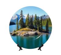 Spirit Island In Lake - Platos decorativos de cerámica de porcelana china con soporte de exhibición hecho a mano, adorno de cerámica con personalidad, plato de cena de porcelana, manualidades para