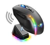 Spirit of Gamer - Elite M50 Dark, Ratón Gaming inalámbrico RGB 8000 dpi, 6 Botones Programables, Conexión Bluetooth y 2,4 GHz, 90h de duración de la batería, Estación de Carga RGB, Negro
