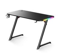 Spirit Of Gamer HEADQUARTER 250, gran escritorio para PC, retroiluminación RGB, mesa ergonómica de madera maciza, 120 x 60 x 75 cm, efecto carbono, patas metálicas resistentes, 2 cables de