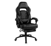 Spirit Of Gamer - Mustang Series - Silla De Juego - Cuero Artificial Tapizado - Reposapiés - Cojín para Cuello Y Lumbares - Reposabrazos con Bisagras - Inclinación De 135° - Logotipo De Costura Negro