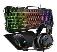 SPIRIT OF GAMER - Pack Gaming 4 en 1 Pro-MKH5 - Teclado Gamer RGB AZERTY Anti-Ghosting/Ratón Gamer 7 Botones RGB 6400 dpi/Auriculares RGB/Alfombra Antideslizante/PC PS4 PS5 Xbox One Mac