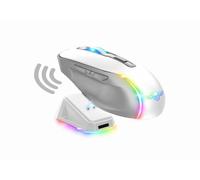 Spirit of Gamer - Elite M50 Artic, Ratón Gaming inalámbrico RGB 8000 dpi, 6 Botones Programables, Conexión Bluetooth y 2,4 GHz, 90h de duración de la batería, Estación de Carga RGB, Blanco