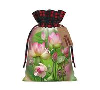 Spirit Of The Lotus - Bolsa de Navidad a cuadros a juego con diseño de cordón para fiesta de Navidad, embalaje de regalo