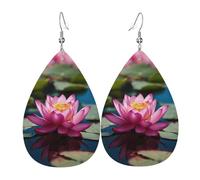 Spirit Of The Lotus - Pendientes colgantes de cuero con estampado de loto para mujer, elegantes aretes de gota, joyería ligera de moda