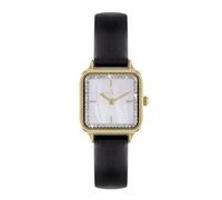 Spirit - Reloj analógico de cuarzo para mujer, chapado en oro, con correa de piel negra, color negro, negro, Estilo vintage