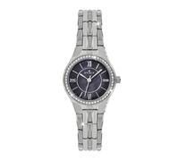 Spirit - Reloj analógico de cuarzo para mujer con piedra plateada y pulsera de nácar, color negro, plata, Glamuroso