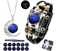 Spiritio - Pulsera de cuero con signos del zodíaco, pulseras espirituales para manifestación del zodíaco, pulseras ajustables de múltiples capas para mujeres y hombres, talla única, Cuero, No es una