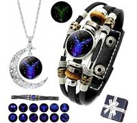 Spiritio - Pulsera de cuero con signos del zodíaco, pulseras espirituales para manifestación del zodíaco, pulseras ajustables de múltiples capas para mujeres y hombres, talla única, Cuero, No es una