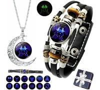 Spiritio - Pulsera de cuero con signos del zodíaco, pulseras espirituales para manifestación del zodíaco, pulseras ajustables de múltiples capas para mujeres y hombres, talla única, Cuero, No es una