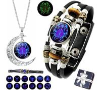 Spiritio - Pulsera de cuero con signos del zodíaco, pulseras espirituales para manifestación del zodíaco, pulseras ajustables de múltiples capas para mujeres y hombres, talla única, Cuero, No es una
