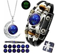 Spiritio - Pulsera de cuero con signos del zodíaco, pulseras espirituales para manifestación del zodíaco, pulseras ajustables de múltiples capas para mujeres y hombres, talla única, Cuero, No es una