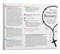 Spiritual Guide Art Framed How to Pray the Rosary Canvas Print for Meditation Corner Marian Devotion Decor(Framed,16x24inch(40x60cm))