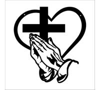 Spiritual Home Decor Cross with Praying Hands,Elegant Metal Christian Heart and Cross Wall Art,Vintage Christian Cross Themed Wall Sticker,for Living Room, Patio,Office Farmhouse Decor (B-40cm)