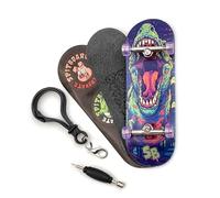 SPITBOARDS 32 * 96 mm Fingerboard Complete Wood Set-Up Assembled, 5 Capas, Silver Trucks with Bushings and Nuts, Transparente CNC Bearing Wheels, Lasered Foam Grip Tape Green T-Rex