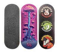 SPITBOARDS® 34mm Fingerboard Deck - Real Wood (5-Layers) Classic Popsicle Street Shape - Size: 34 x 96 mm - Single Graphic Deck (Real Wear) - Optimized Concave - Alien Mushrooms