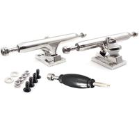 SPITBOARDS Dedos Pro Trucks by Real Lock-Nuts, Single Axis, Kingpins, Rubber O--Ring Urethane Bushings, Optimized Hanger, Width 32 mm for Fingerboard Tuning & Assembling (Chrome Silver)