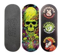 SPITBOARDS Tabla de diapasón de 34 mm, madera real (5 capas), forma clásica de calle de paleta, tamaño: 34 x 96 mm, cubierta gráfica individual (uso real), cóncava optimizada, calavera de cueva