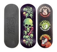 SPITBOARDS Tabla de diapasón de 34 mm, madera real (5 capas), forma clásica de paleta de calle, tamaño: 34 x 96 mm, cubierta gráfica individual (uso real), cóncava optimizada, calavera verde lima