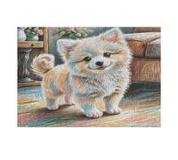 Spitz japonés Puzzles 300 Piezas Obra De Arte Decorativa Premium Animales de compañía Lindos Rompecabezas Familiar para Adultos DIY Creativo Aliviar Estrés Portátil 300 PCS