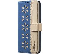 Spitzenblumen Handyhülle für Vivo Y21/Y21S/Y33S Hülle Klappbar Klapphülle mit Handytasche Kartenfach Handy Schutzhülle Tasche Leder Wallet Flip Case Slim Book Cover Hülle,Blau