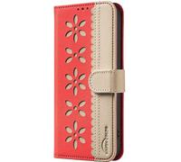 Spitzenblumen Handyhülle für Xiaomi Redmi Note 13 5G Hülle Klappbar Klapphülle mit Handytasche Kartenfach Handy Schutzhülle Tasche Leder Wallet Flip Case Slim Book Cover Hülle,rot