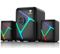 SPKPAL Altavoces de computadora 2.1 para escritorio con subwoofer, altavoces RGB dinámicos para PC con sonido estéreo de 11 W, sistema de altavoces multimedia alimentado por USB con entrada auxiliar