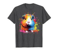Splash Art Amante Americano Cobaya Amante Colorido Camiseta, Hombre, Jaspeado Oscuro, 3XL