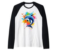Splash Art Dolphin Design Hermosos Amantes de los Delfines Camiseta Manga Raglan