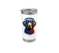 Splash Art Headphones Curly-Coated Retriever Retrievers Vaso térmico de acero inoxidable de doble pared