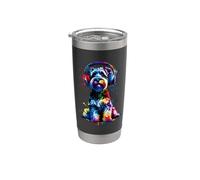 Splash Art Headphones Dandie Dinmont Terrier Terriers Vaso térmico de acero inoxidable de doble pared