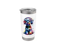 Splash Art Headphones Dandie Dinmont Terrier Terriers Vaso térmico de acero inoxidable de doble pared
