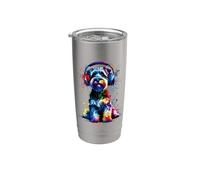 Splash Art Headphones Dandie Dinmont Terrier Terriers Vaso térmico de acero inoxidable de doble pared