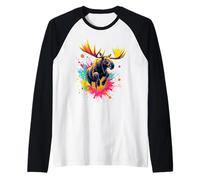 Splash Art Moose Mid Jump Design - Hermosos Amantes de los Alces Camiseta Manga Raglan