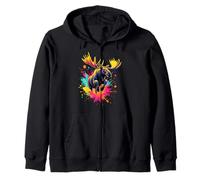 Splash Art Moose Mid Jump Design - Hermosos Amantes de los Alces Sudadera con Capucha