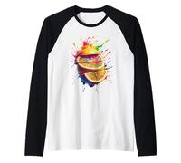 Splash Art Slice Orange Oranges Camiseta Manga Raglan