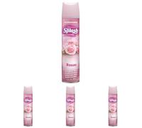 SPLASH | Spray Aromatizador | Ambientador Duradero, Refresca y Elimina Olores | Fragancia Fresca Rosas | Agitar Antes de Usar | 300 ml (Paquete de 4)