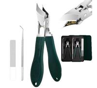 Splashproof 25° Beveled Edge Nail Clippers 3-Piece Set, Long Handle Wide Jaw Opening Anti-Splash Slanted Nail Clipper, Curved Opening Toenail Clippers for Fingernails and Toenails (Green)