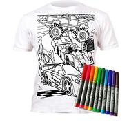 Splat Planet Camiseta Coches para niños. con impresión para Pintar y Colorear. Incluye 10 Colores mágicos Lavables. Cumpleaños Infantil. (9-11 años)
