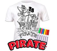 Splat Planet Color-in Pirate Ship, Jolly Roger - Camiseta con 10 bolígrafos mágicos no tóxicos lavables para colorear - Camiseta para colorear y lavar