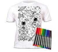 Splat Planet Colour-in Space Man and Space Rocket Camiseta con 10 bolígrafos mágicos Lavables no tóxicos - Colorea tu Propia Camiseta para Colorear y Lavar (9-11 años) Blanco