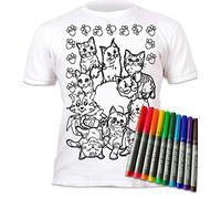 Splat Planet- T-Shirt Gato Camiseta, Dibujos Animados, Color Blanco, años (Cats Pets 3-4)