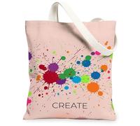 Splatters - Bolsa de lona para mujer, innovadores colores artísticos de puntos, innovadores, color melocotón, lavable, reutilizable, bolsas de mano para viajes, trabajo, compras, librería, 13 x 15