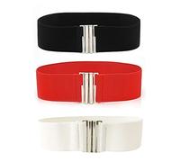 Spldsun 3 Piezas Cinturones Anchos Elasticos Mujer para Llevar con Vestidos, Vaqueros (Negro, Blanco, Rojo)