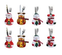 Spldsun 8 Piezas Soporte de Cubiertos de Navidad, Bolsas de Cubiertos de Ropa de Muñeco de Nieve, con Santa Claus, Elk, Patrón de Muñeco de Nieve, para Decoración Navideña con Cuchillo y Tenedor