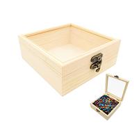 Spldsun Caja Madera Pequeña, Caja Almacenaje Madera, Joyero Madera Pequeño, con Tapa Cristal Transparente, para Guardar Joyas, Flores, Aperitivos, Objetos Pequeños (12 * 12 * 5 cm)