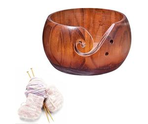 Spldsun Tejer Madera, Hecho a Mano Cuenco Hilo, con Hendidura Hilo y Agujeros Perforados, para Labores Aguja, Ganchillo, Punto, DecoracióN Hogar