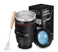 Splend Taza de café con lente de cámara y taza de viaje, tazas de café reutilizables con aislamiento de doble pared, taza de café de acero inoxidable de grado alimenticio, botella de agua, taza de