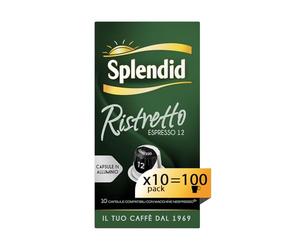 Splendid - Cápsula de café Espresso Ristretto - Compatible con máquinas Nespresso - 100 cápsulas de aluminio - Intensidad 12